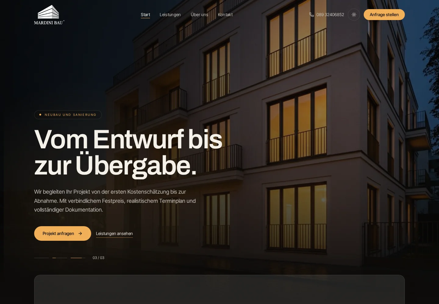 Mardini Bau, echte Website-Vorschau