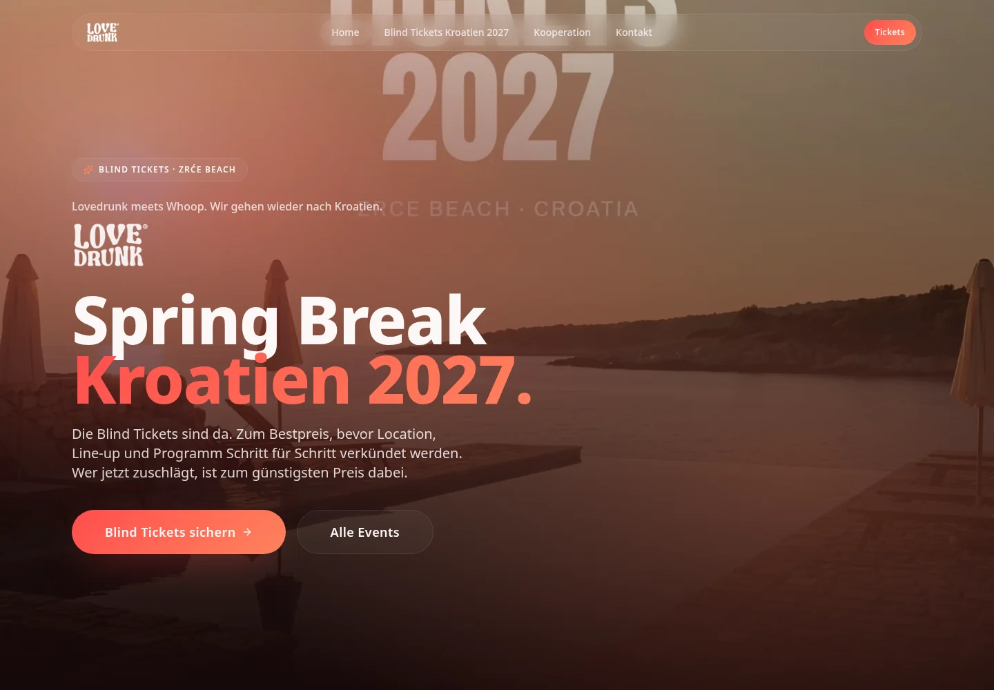 LoveDrunk Events, echte Website-Vorschau